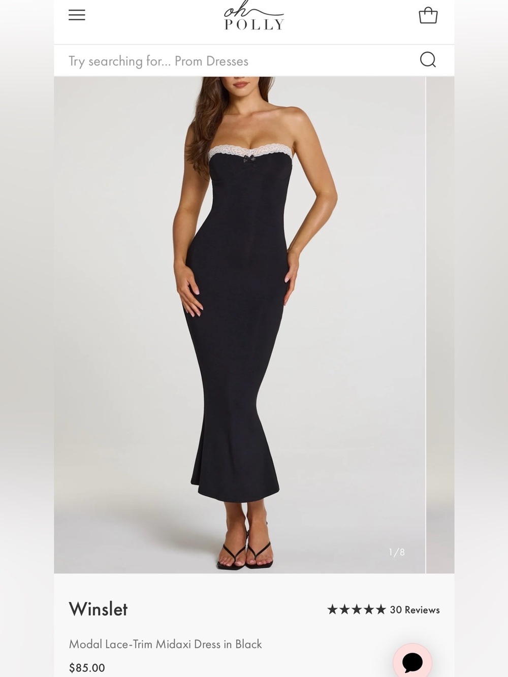 Oh Polly Black Strapless Lace-Trim Midaxi Dress